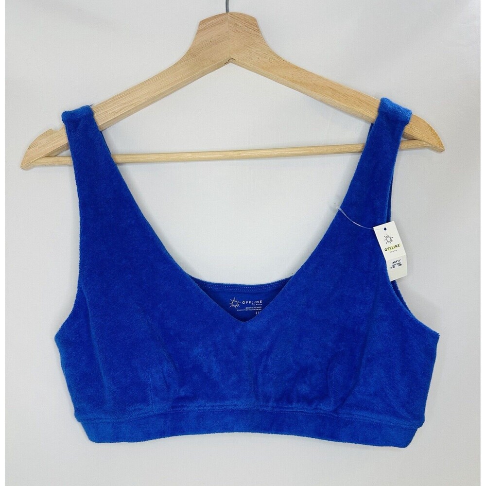 OFFLINE By AERIE Blue Terry Recharge Least Support Bralette SIZE LARGE NWT